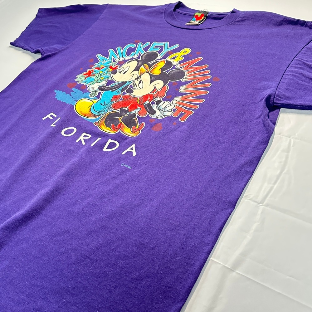 Vintage Disney Mickey Minnie Florida T-Shirt XL Purple Velva Sheen Made in USA